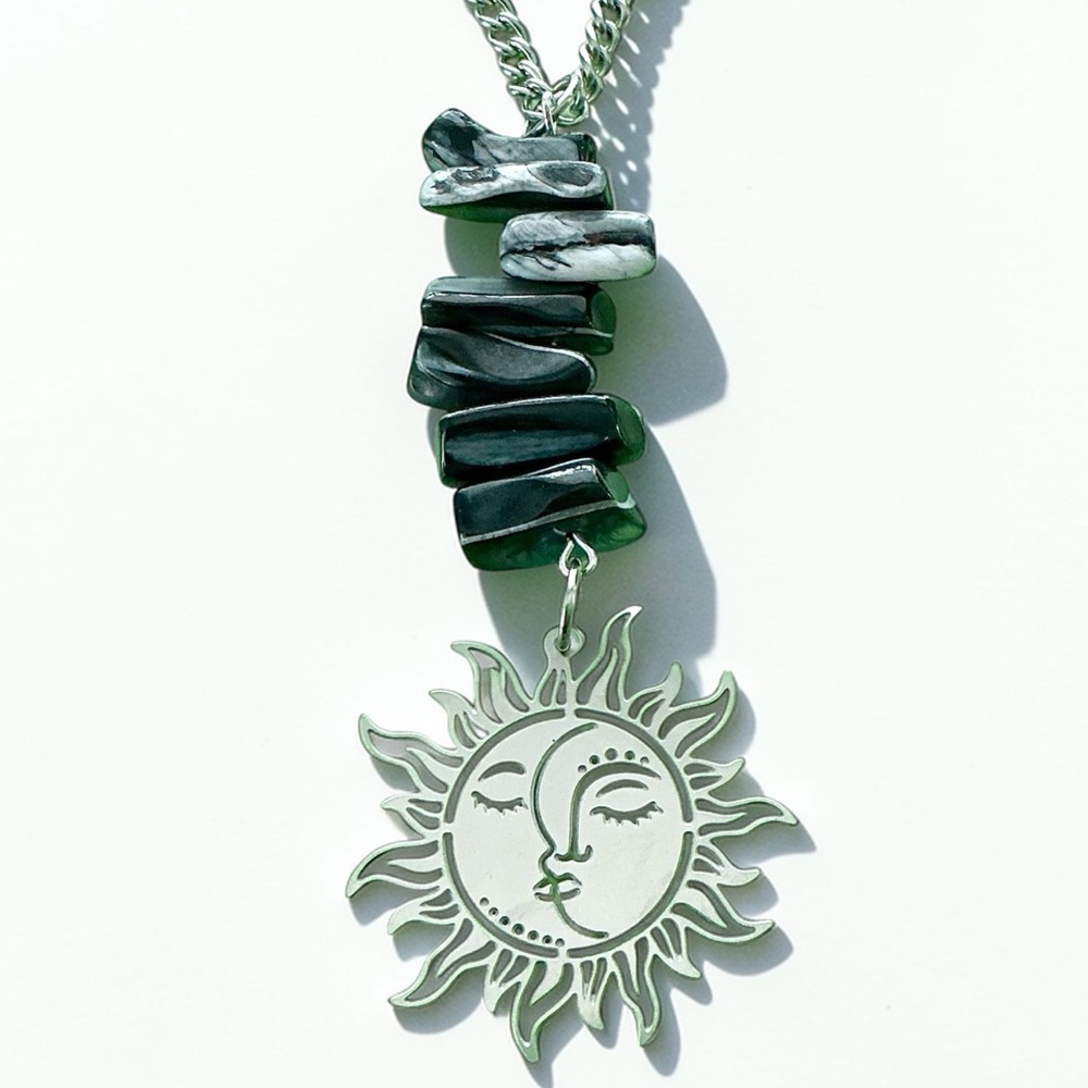 🆕 Lovers Sun and Moon with Large Black Obsidian Gemstones Pendant Necklace